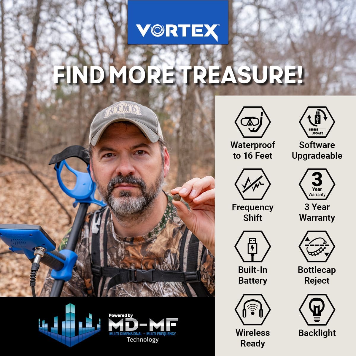 İzmir Garrett Vortex VX7 Dedektör - Vortex VX7, sahil, park ve tarla arasında geçiş yapan kullanıcı için dengeli güç noktasıdır.